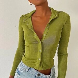 Princess Polly Sage Button-Down Shirt